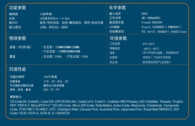 國(guó)產(chǎn)二維碼掃描儀產(chǎn)品參數(shù)